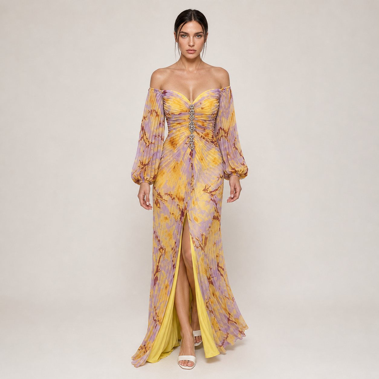 GREGORIA vestido longo amarelo floral — imagem principal