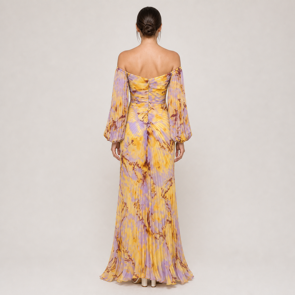GREGORIA vestido longo amarelo floral — vista traseira