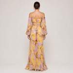 GREGORIA vestido longo amarelo floral — vista traseira