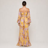 GREGORIA vestido longo amarelo floral — vista traseira
