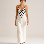 Vestido longo INMA em cru com detalhes pretos — vista principal