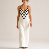 Vestido longo INMA em cru com detalhes pretos — vista principal