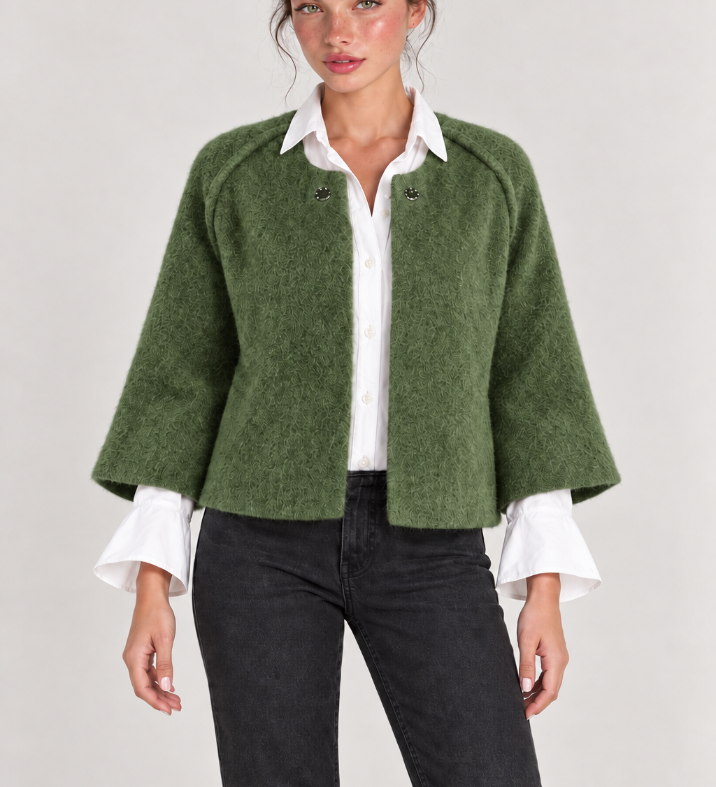 JACINTA — casaco Verde, vista aproximada com modelo