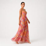 MARGARITA vestido maxi floral laranja — vista lateral
