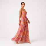 MARGARITA vestido maxi floral laranja — vista lateral