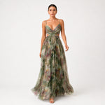 MARGARITA vestido maxi floral verde — vista frontal