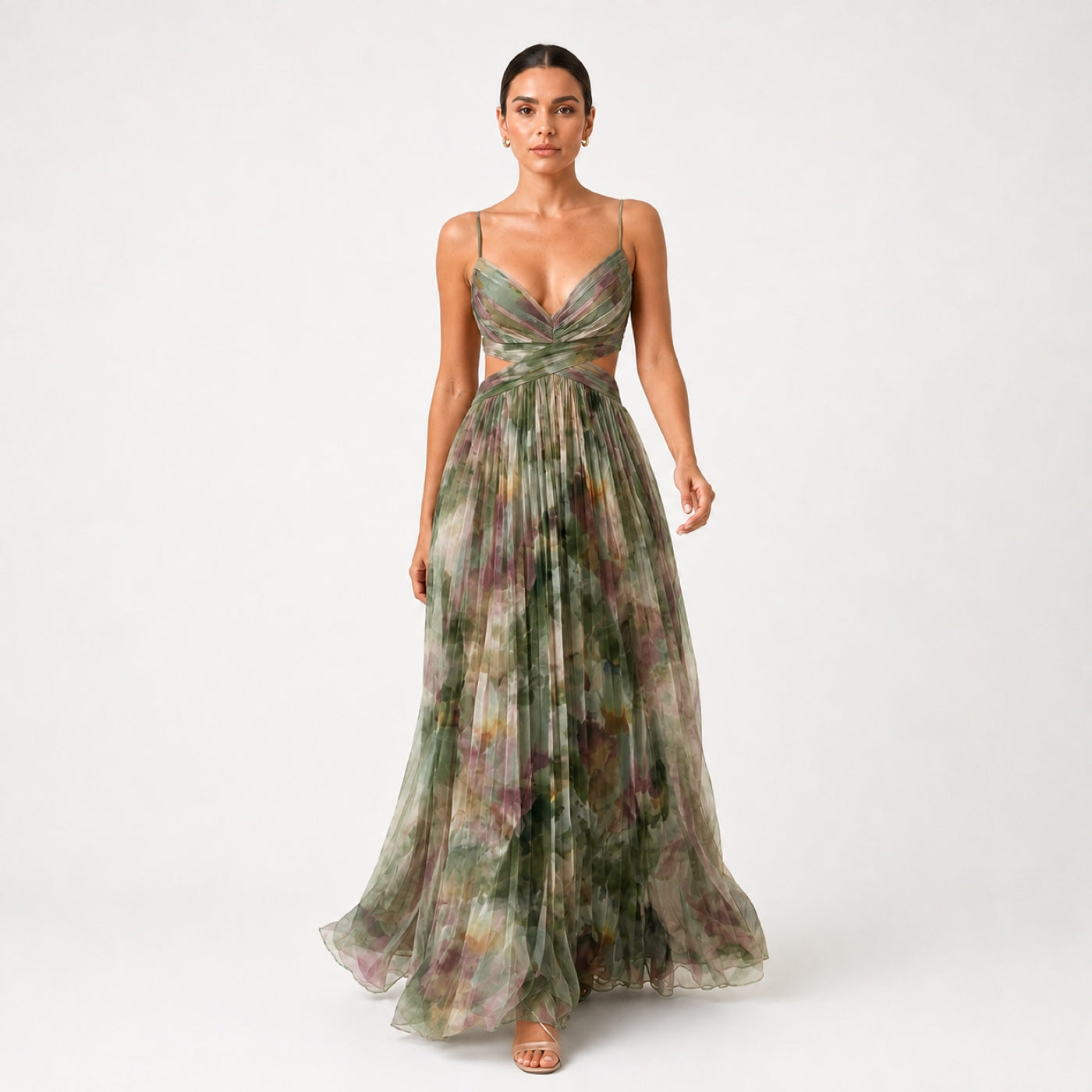 MARGARITA vestido maxi floral verde — vista frontal