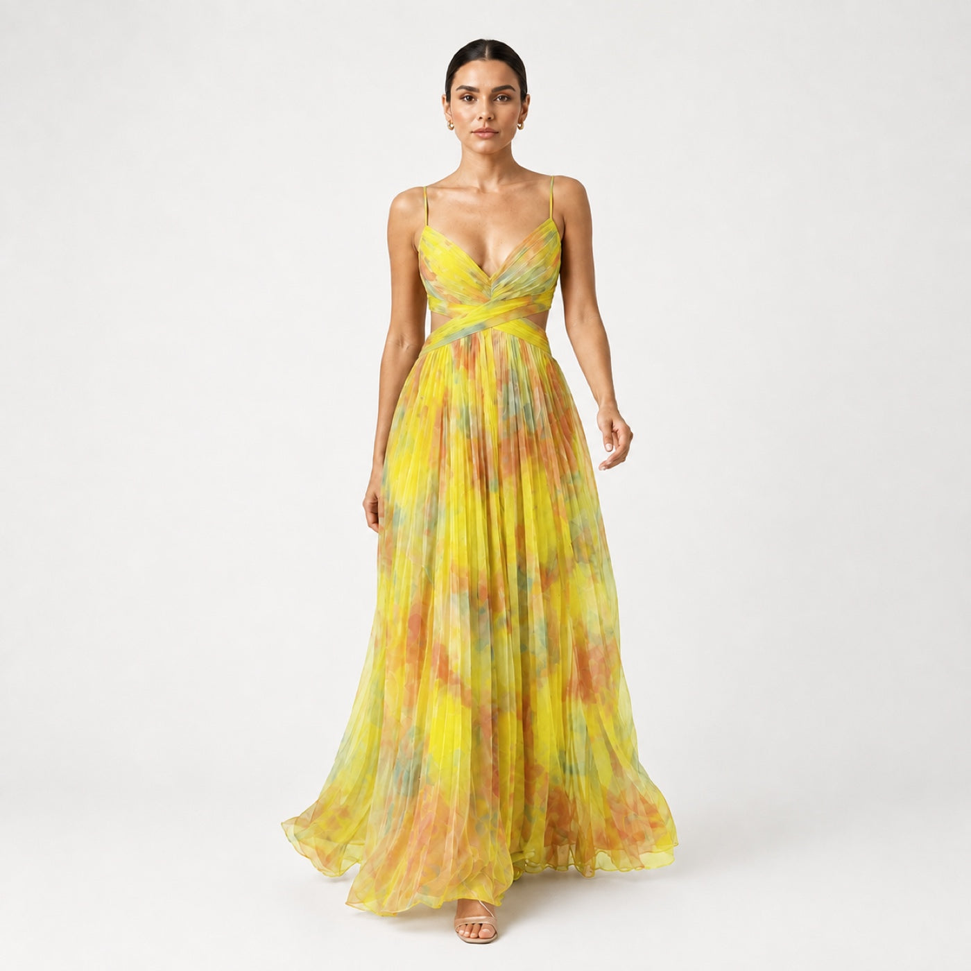 MARGARITA vestido maxi floral amarelo — vista frontal