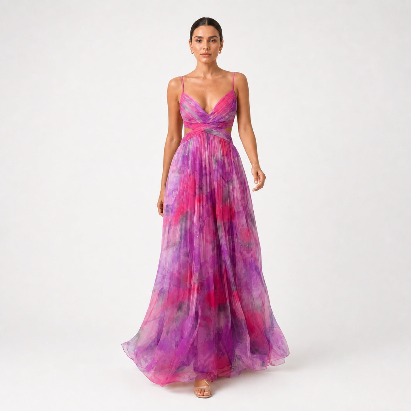 MARGARITA vestido maxi floral rosa — vista frontal