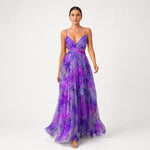MARGARITA vestido maxi floral roxo — vista frontal