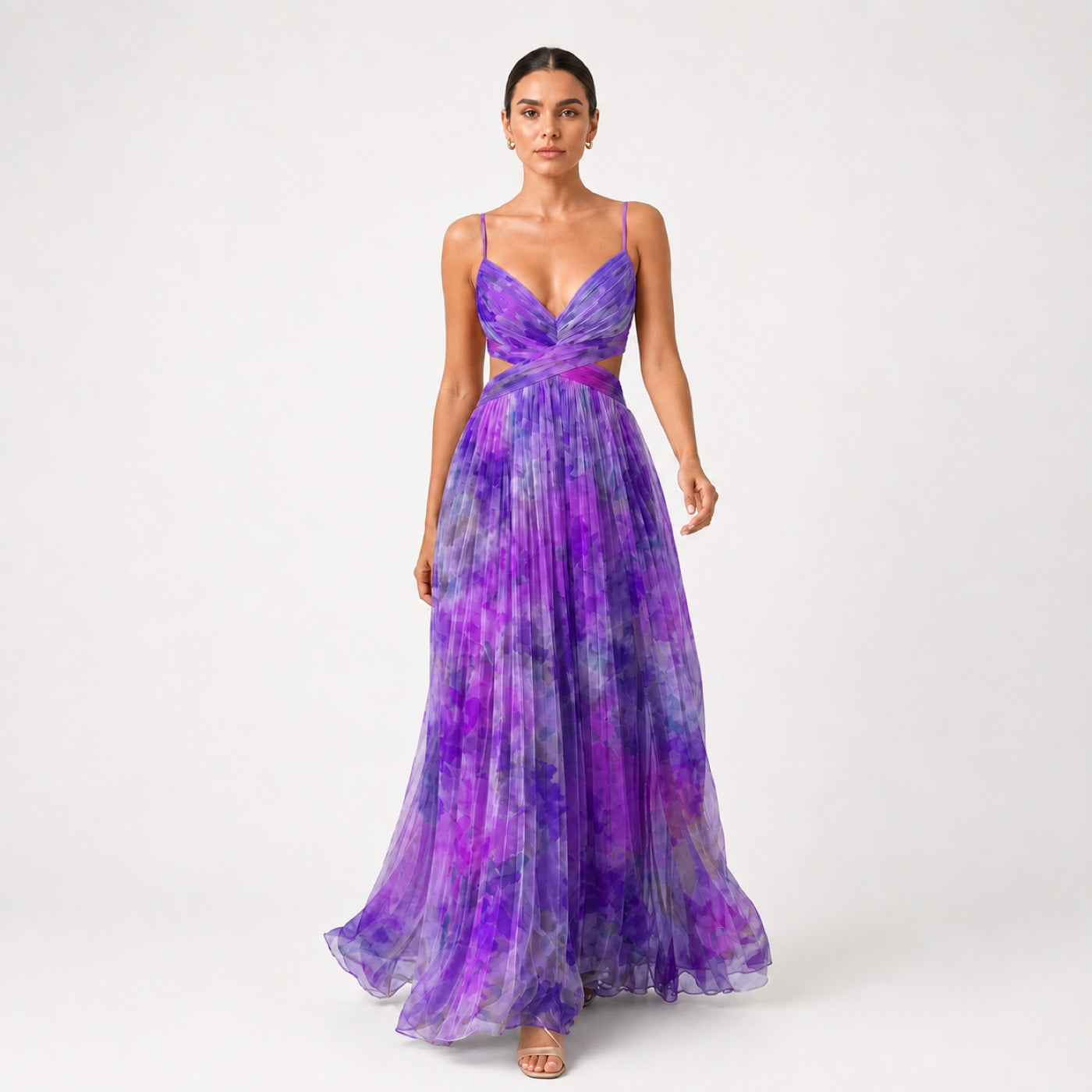 MARGARITA vestido maxi floral roxo — vista frontal