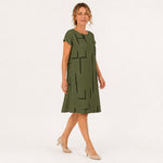 MILOU vestido verde com linhas abstratas — vista lateral