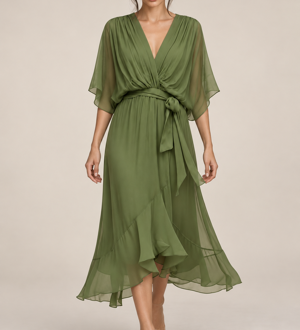 MONICA vestido de chiffon com modelo — 01-verde-principal