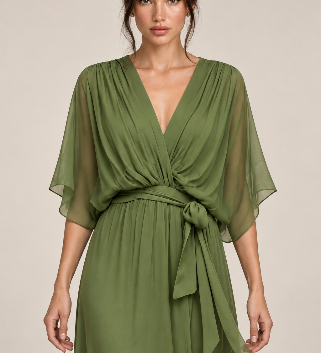 MONICA vestido de chiffon com modelo — 02-verde-aproximada