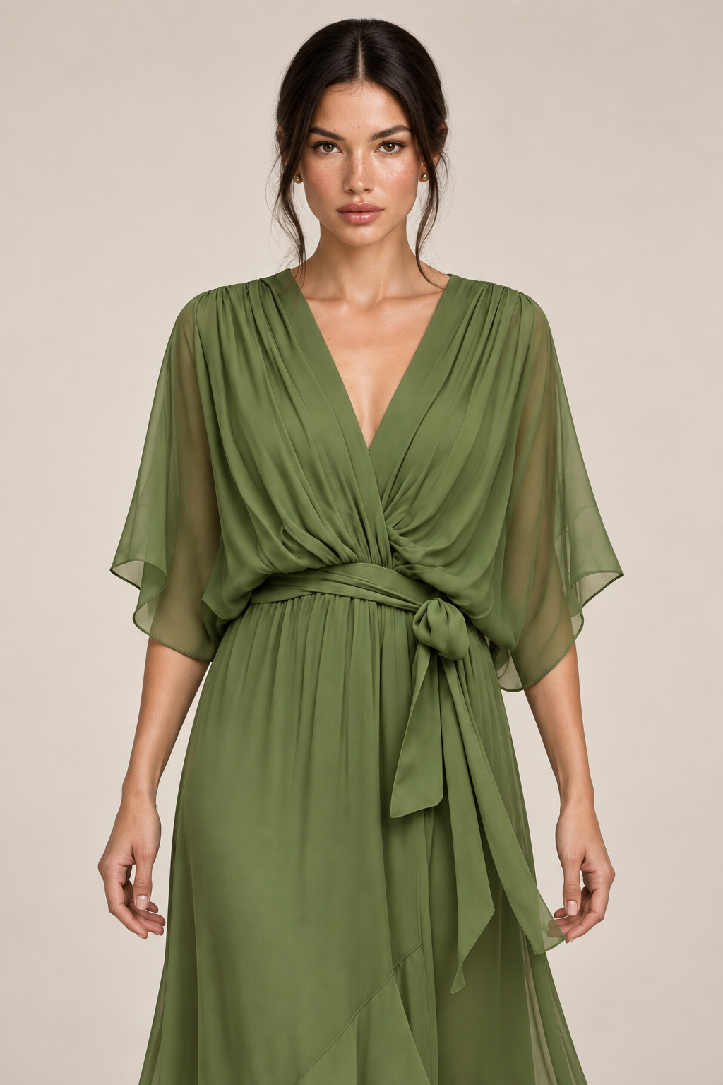 MONICA vestido de chiffon com modelo — 02-verde-aproximada