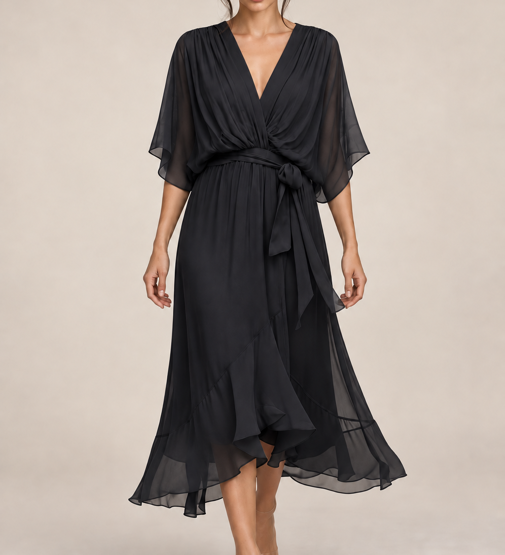 MONICA vestido de chiffon com modelo — 03-preto