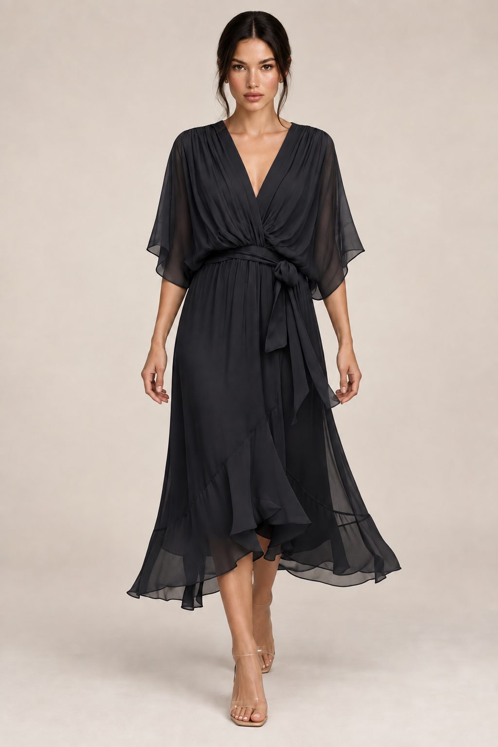 MONICA vestido de chiffon com modelo — 03-preto