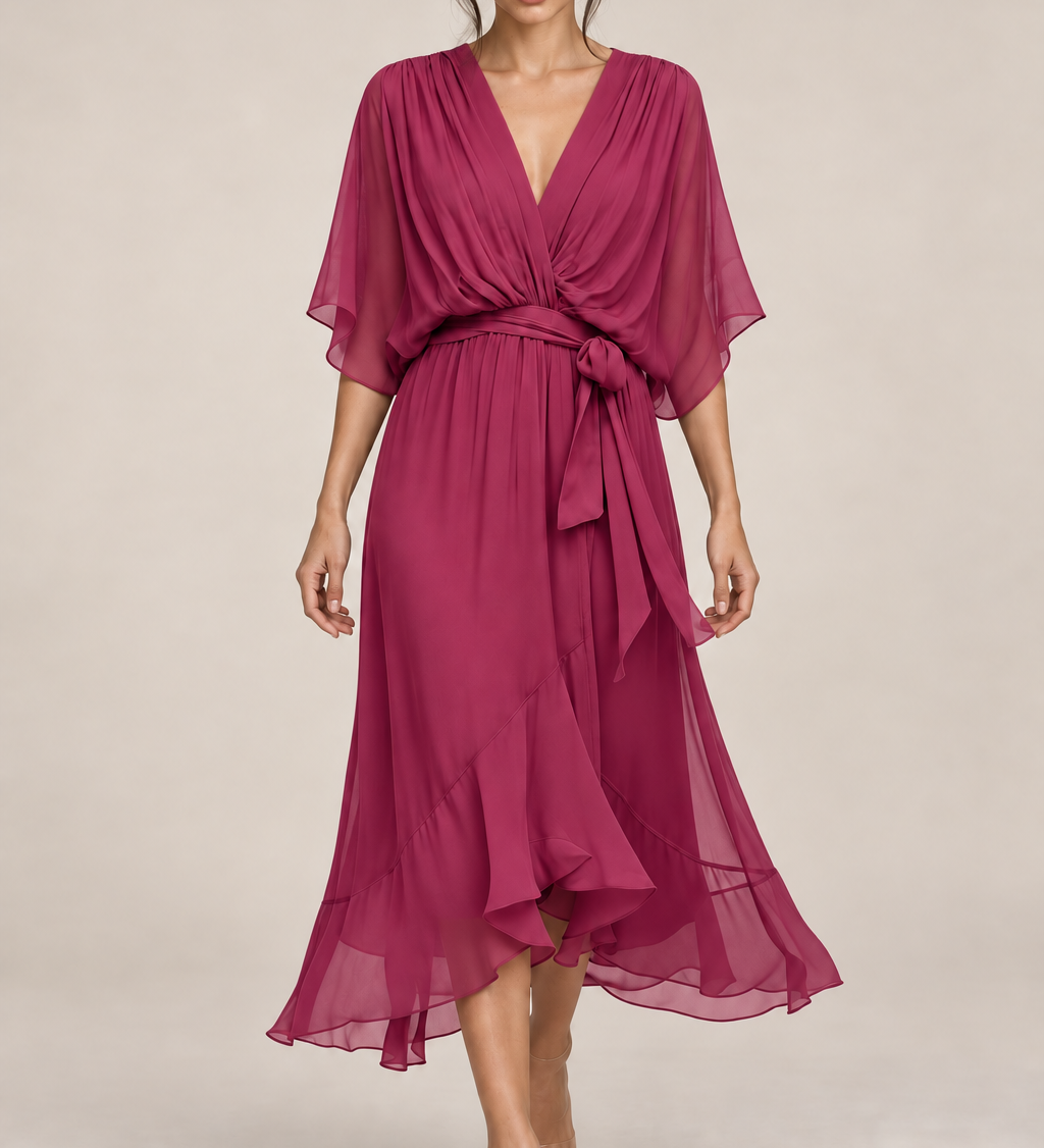 MONICA vestido de chiffon com modelo — 05-rosa