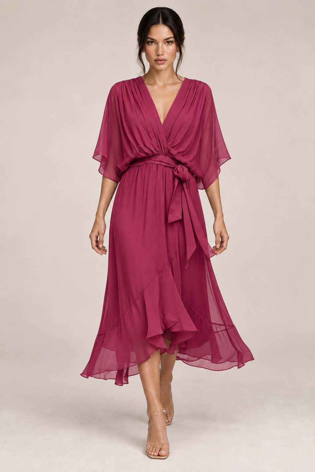 MONICA vestido de chiffon com modelo — 05-rosa
