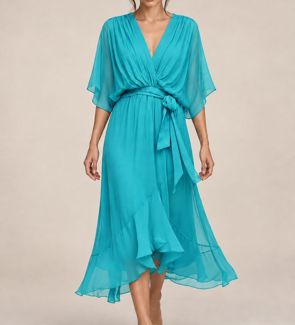 MONICA vestido de chiffon com modelo — 06-azul-marinho