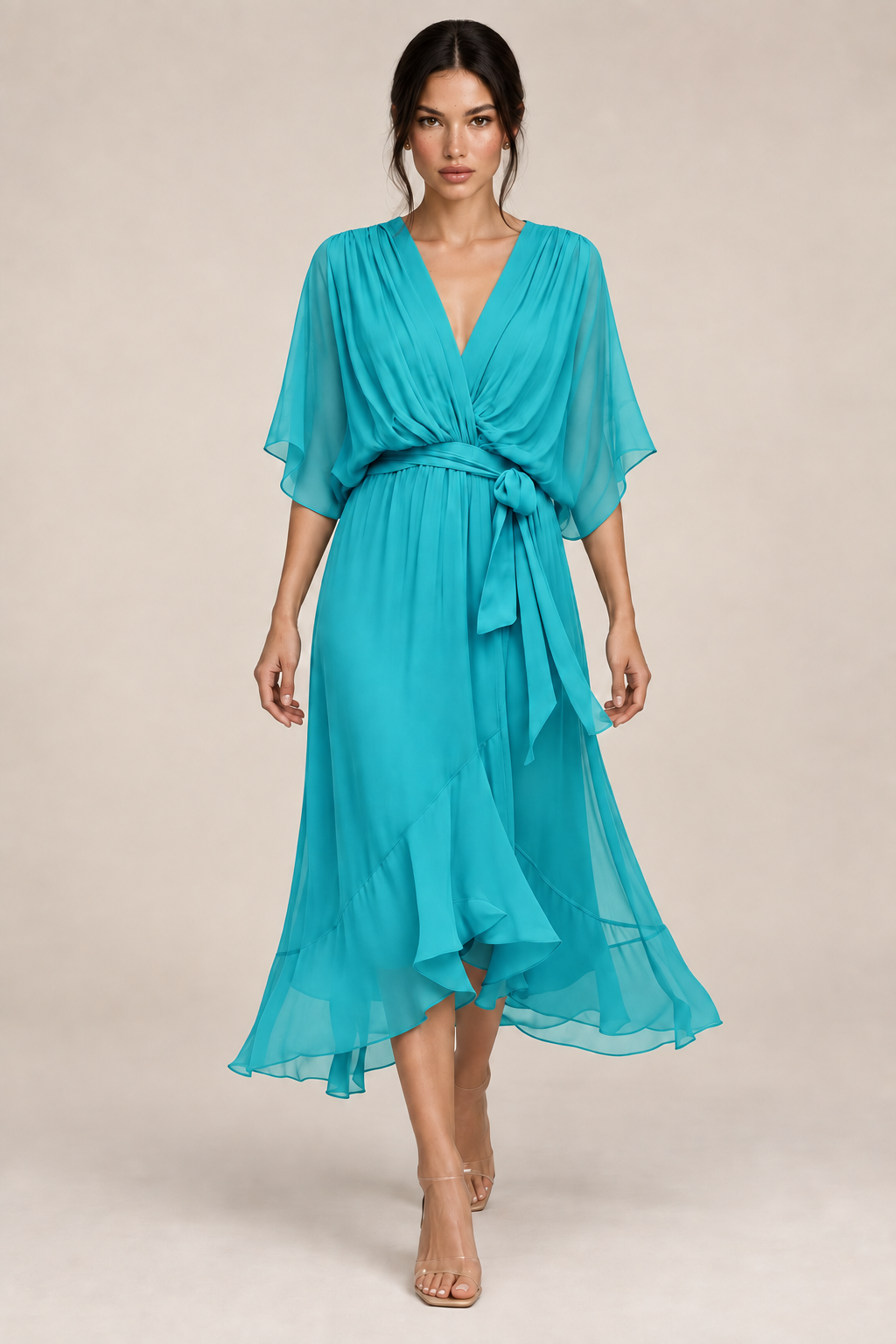 MONICA vestido de chiffon com modelo — 06-azul-marinho