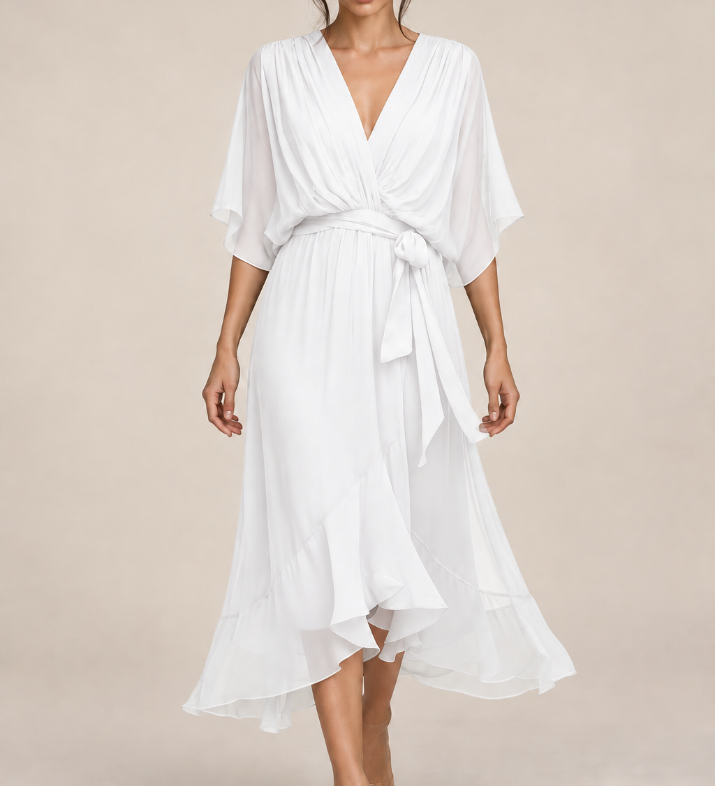 MONICA vestido de chiffon com modelo — 07-branco