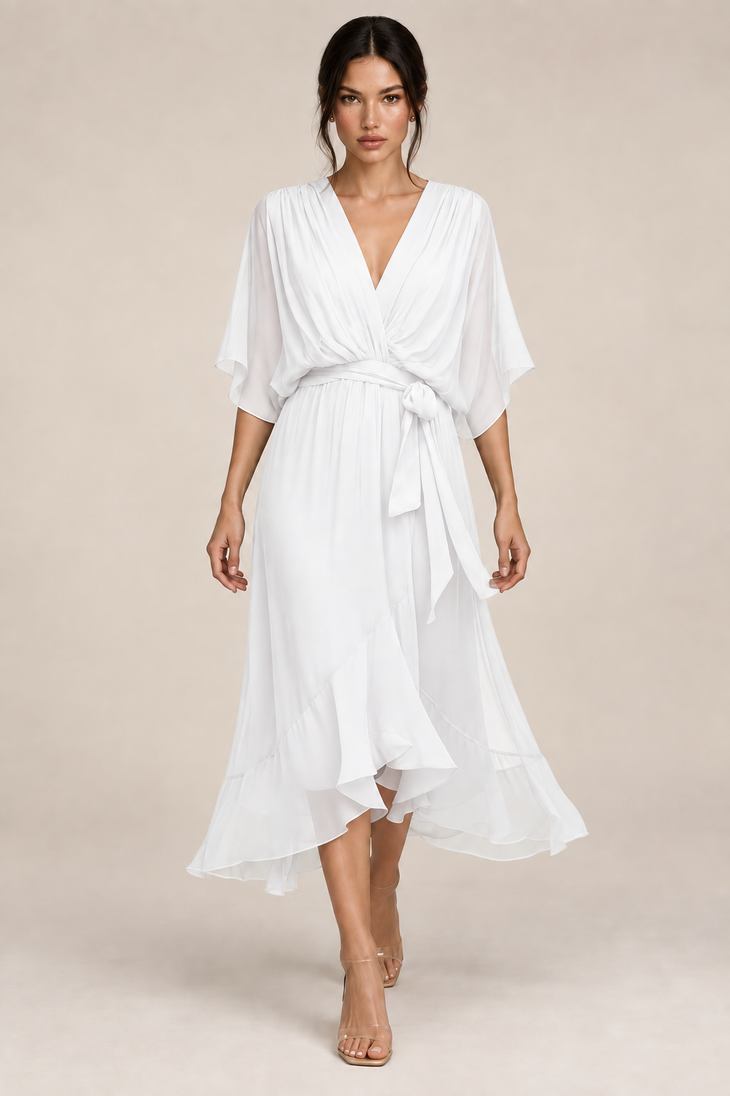 MONICA vestido de chiffon com modelo — 07-branco