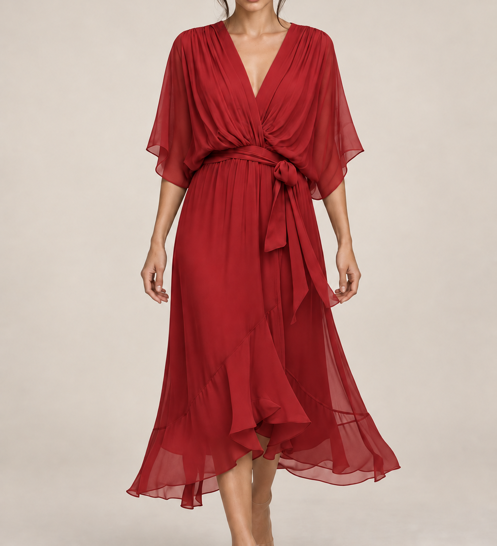 MONICA vestido de chiffon com modelo — 08-vermelho