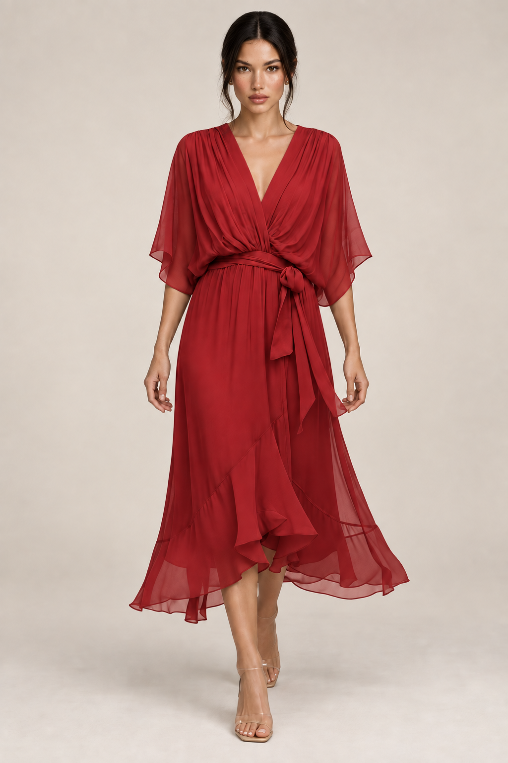 MONICA vestido de chiffon com modelo — 08-vermelho