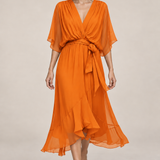 MONICA vestido de chiffon com modelo — 09-laranja
