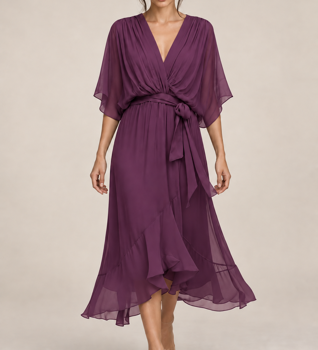 MONICA vestido de chiffon com modelo — 10-roxo