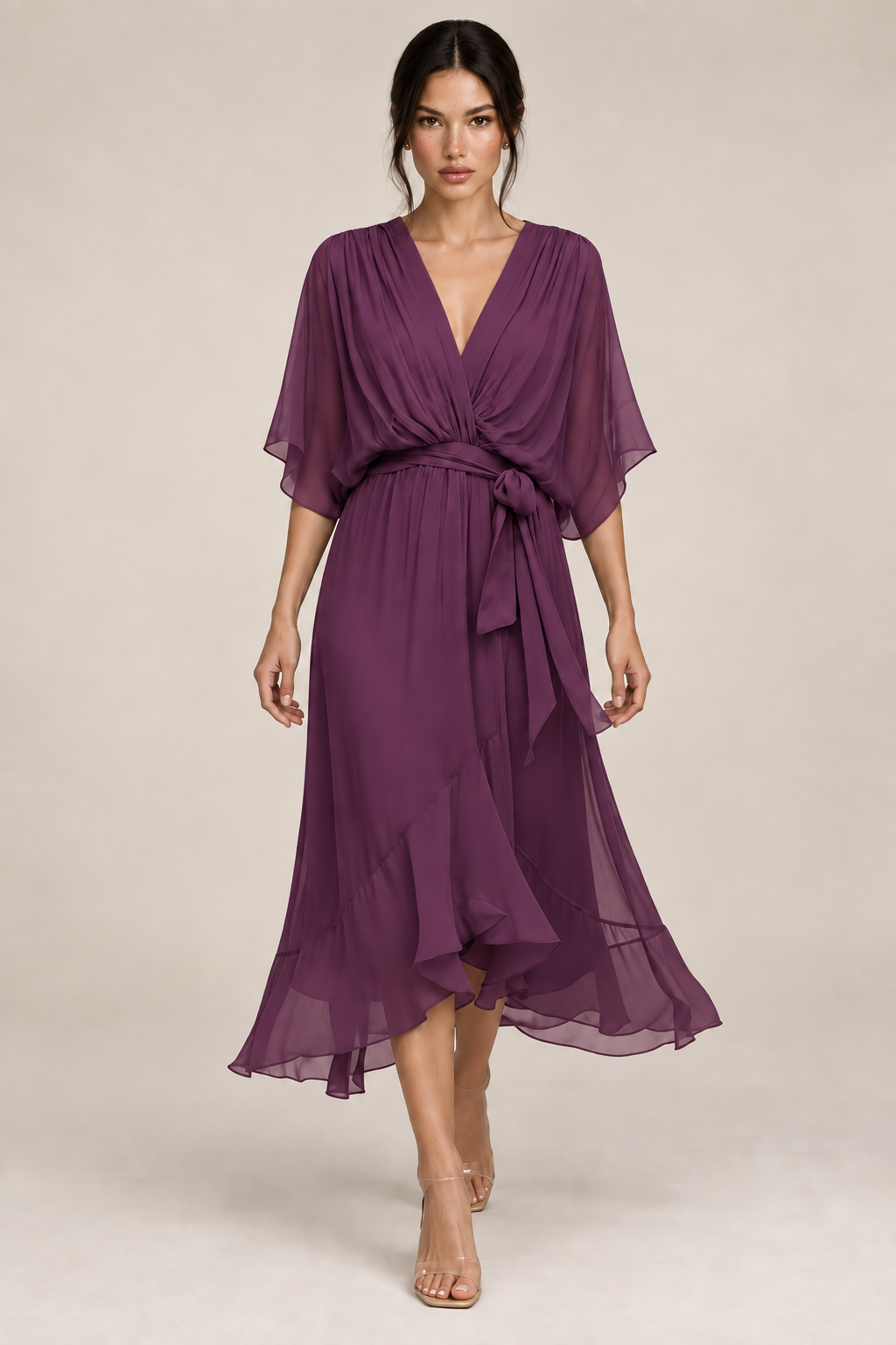 MONICA vestido de chiffon com modelo — 10-roxo