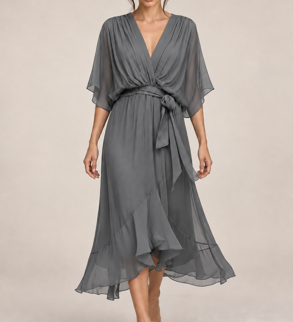 MONICA vestido de chiffon com modelo — 11-cinza