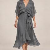 MONICA vestido de chiffon com modelo — 11-cinza