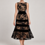 ODETE vestido midi bordado — negro principal com modelo