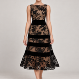 ODETE vestido midi bordado — negro principal com modelo