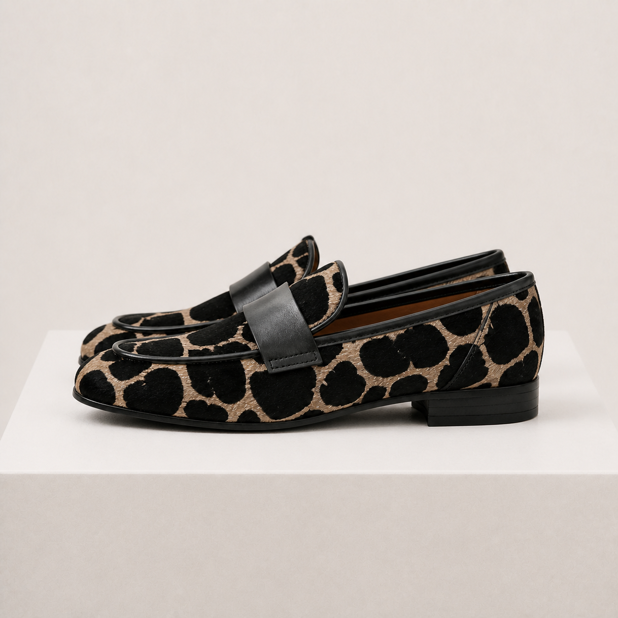 Loafers SABOT leopardo com faixa preta — vista lateral