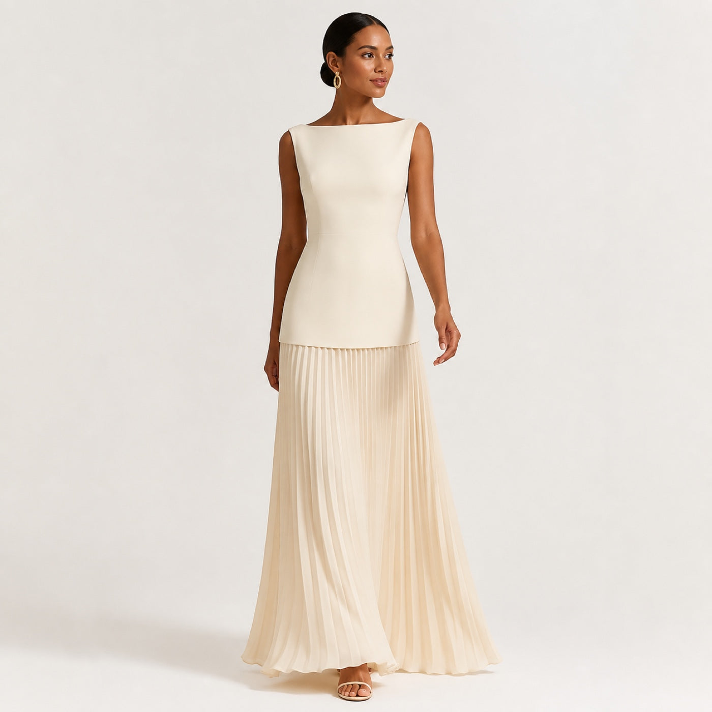 SERENA conjunto plissado bege — vista frontal