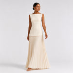 SERENA conjunto plissado bege — vista lateral