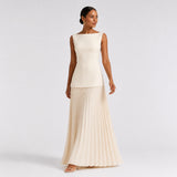 SERENA conjunto plissado bege — vista lateral
