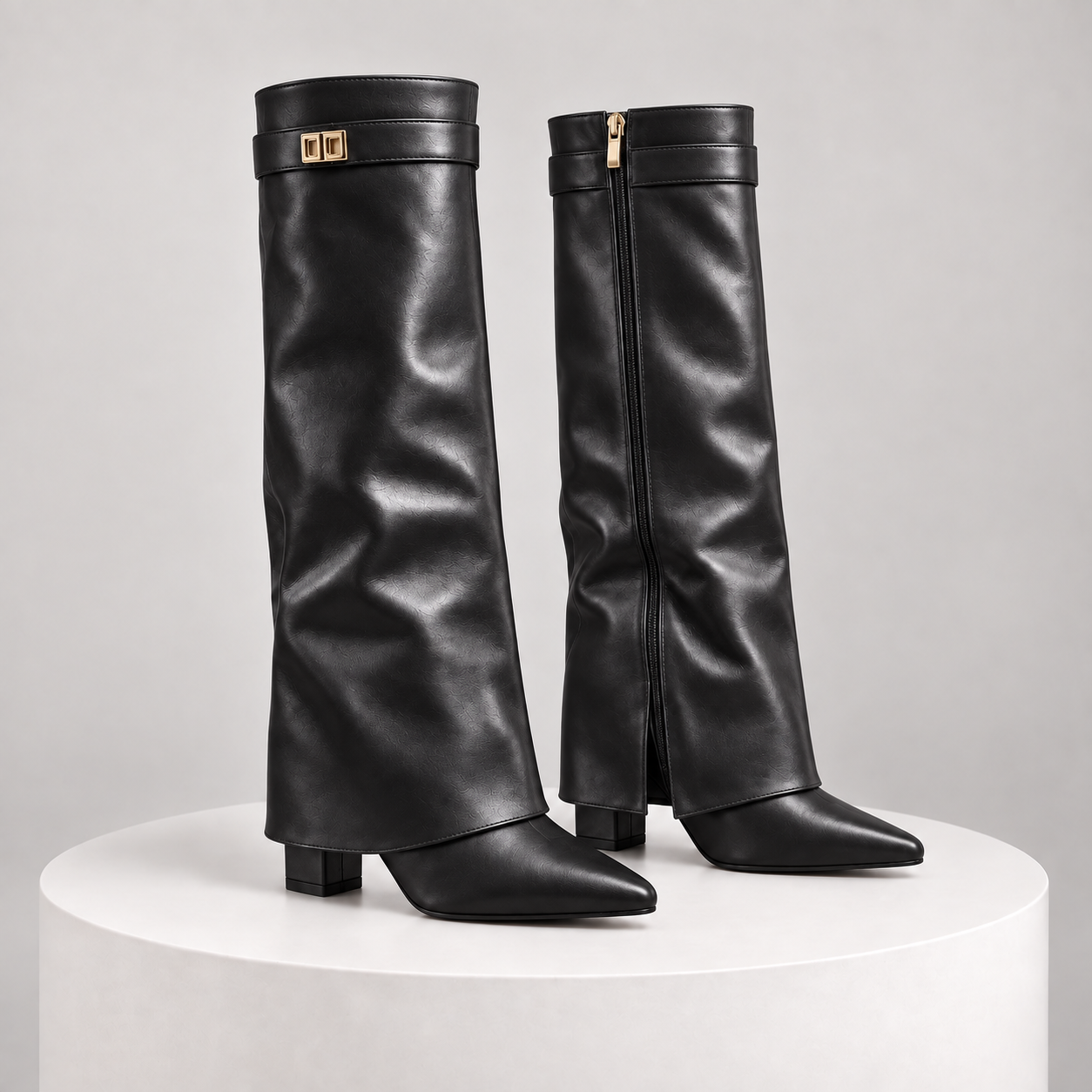 SUEDE — Preto brilhante, acabamento liso, vista exterior e interior com fecho