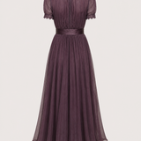 Vestido longo roxo com renda — vista traseira do produto