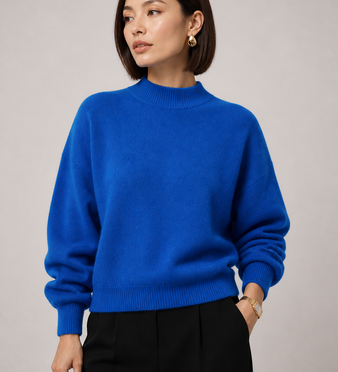 Sweater Yvonne azul — detalhe aproximado