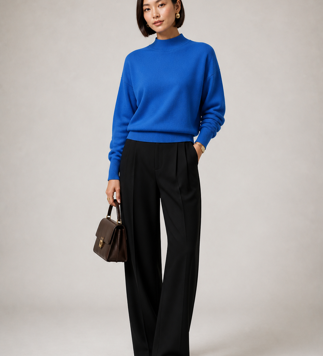 Sweater Yvonne azul — imagem principal em modelo