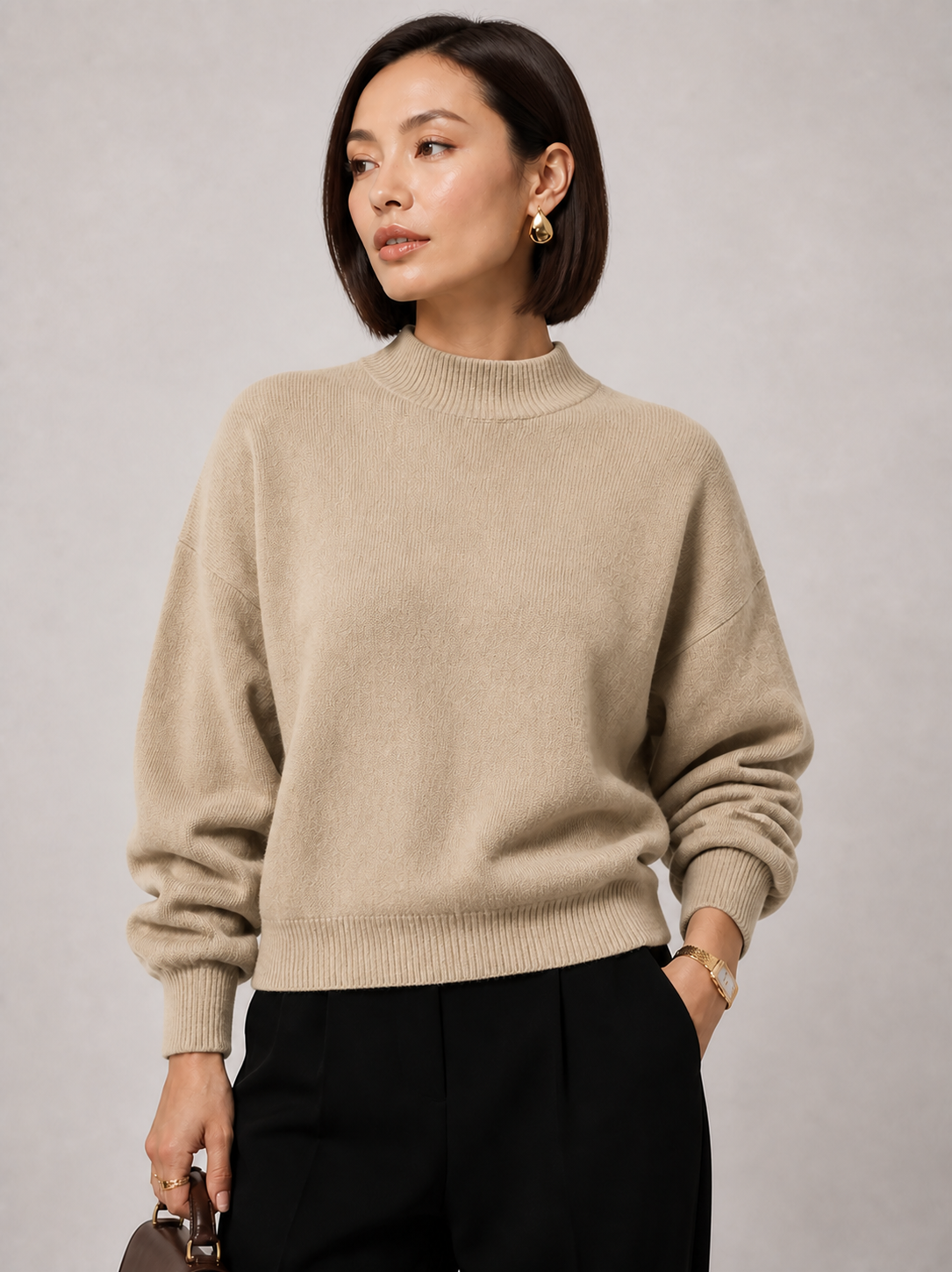 Sweater Yvonne caqui — detalhe aproximado