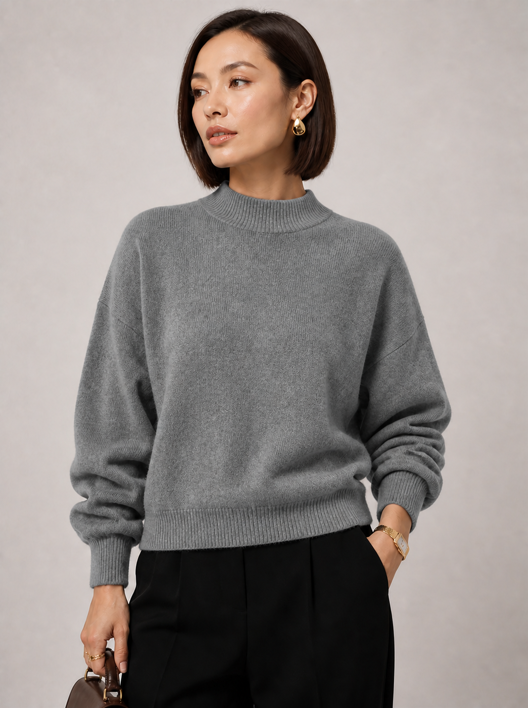 Sweater Yvonne cinza — detalhe aproximado