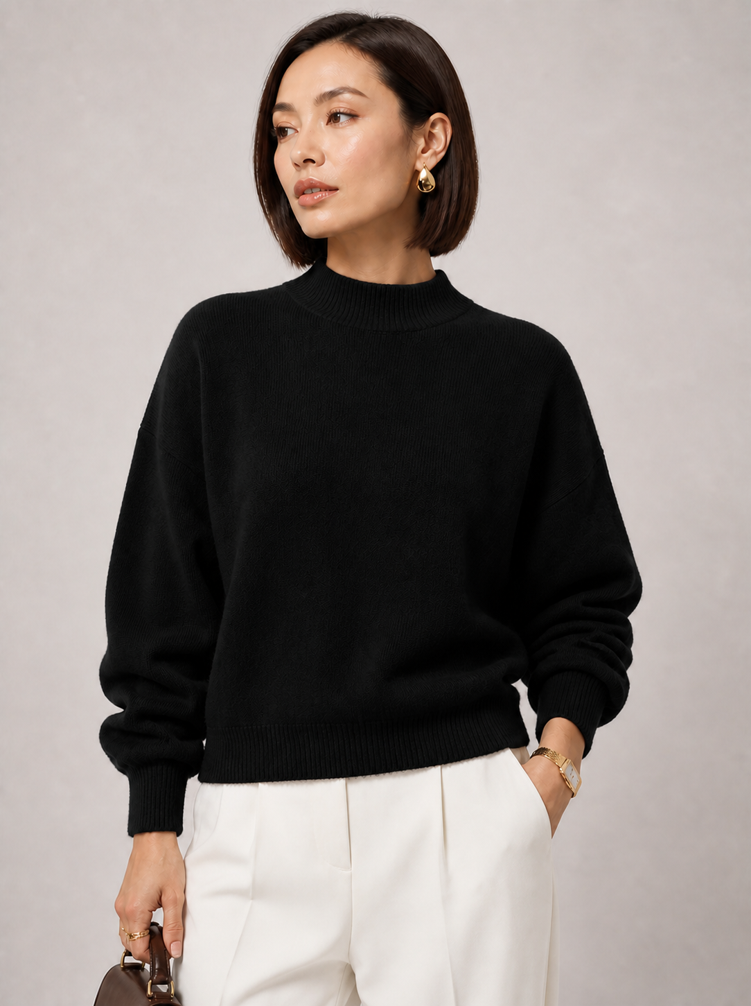 Sweater Yvonne preto — detalhe aproximado