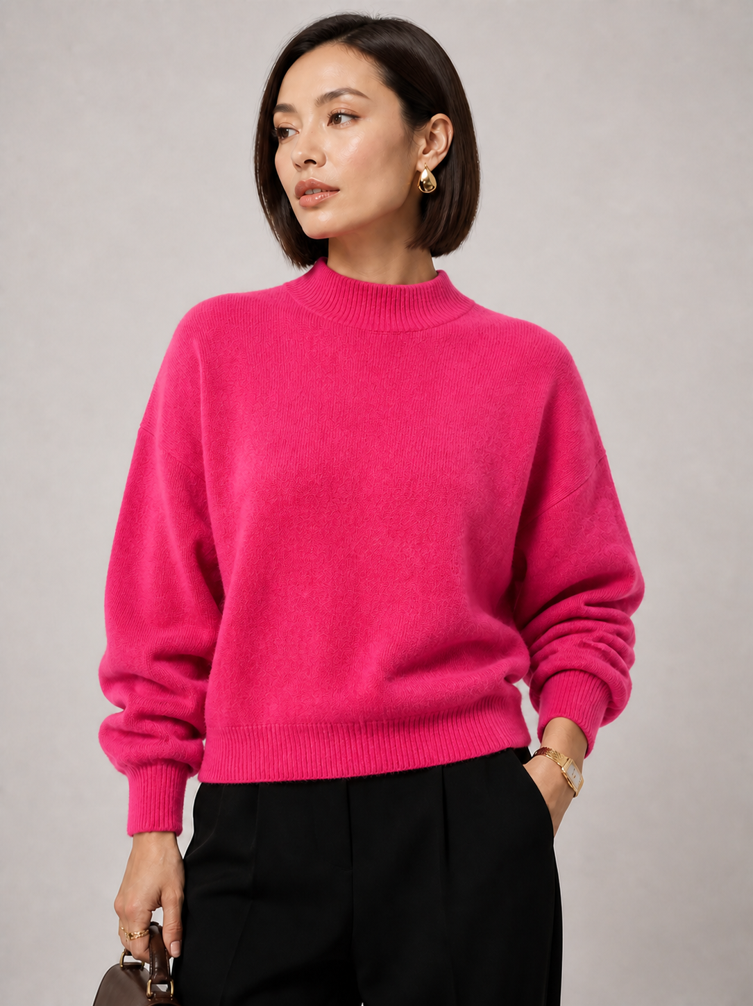 Sweater Yvonne rosa fúcsia — detalhe aproximado