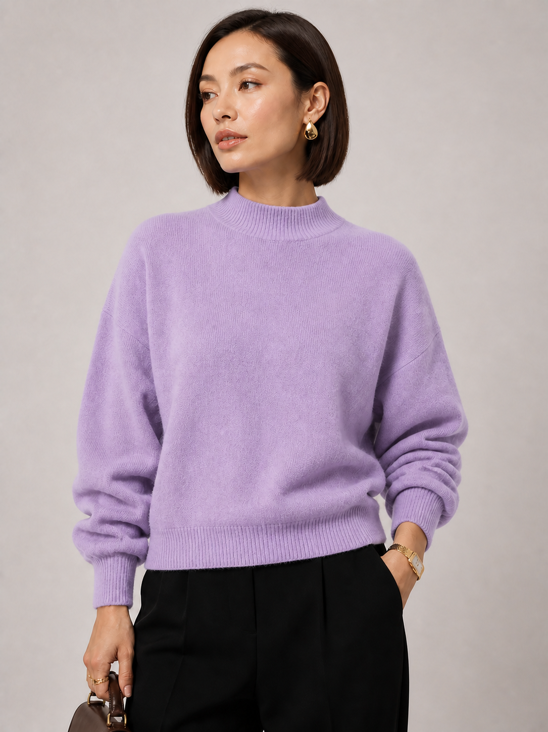 Sweater Yvonne roxo claro — detalhe aproximado