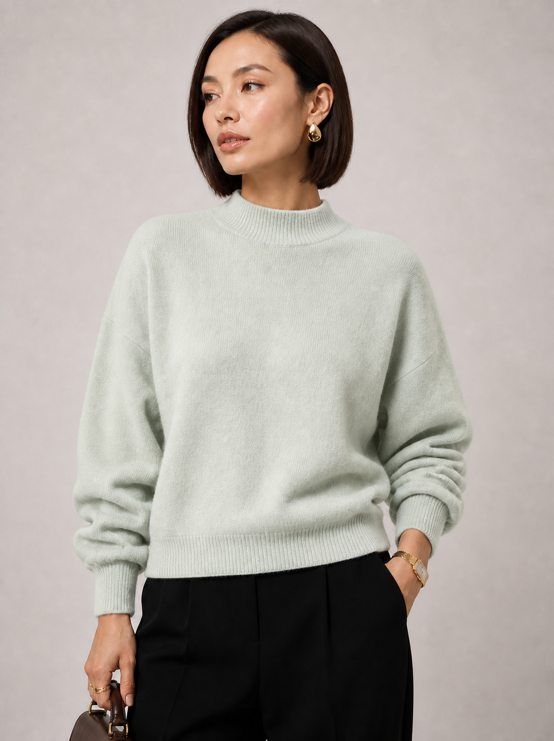 Sweater Yvonne verde menta — detalhe aproximado
